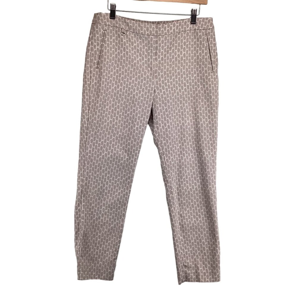 Adrianna Papell Womens Geometric Patterned Pants Size 10 Beige &‎ White Cropped